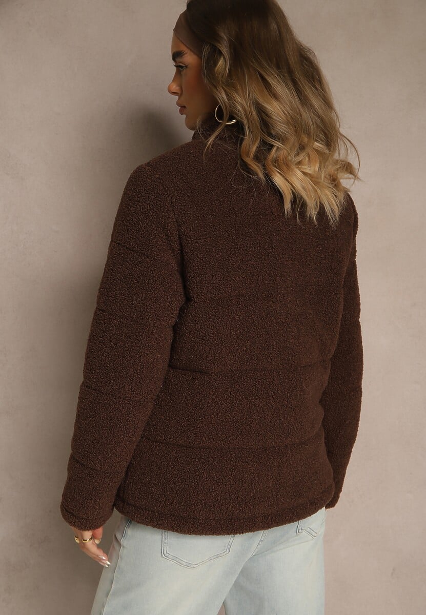 Brązowa Pikowana Kurtka z Futerkiem Teddy Olenesia