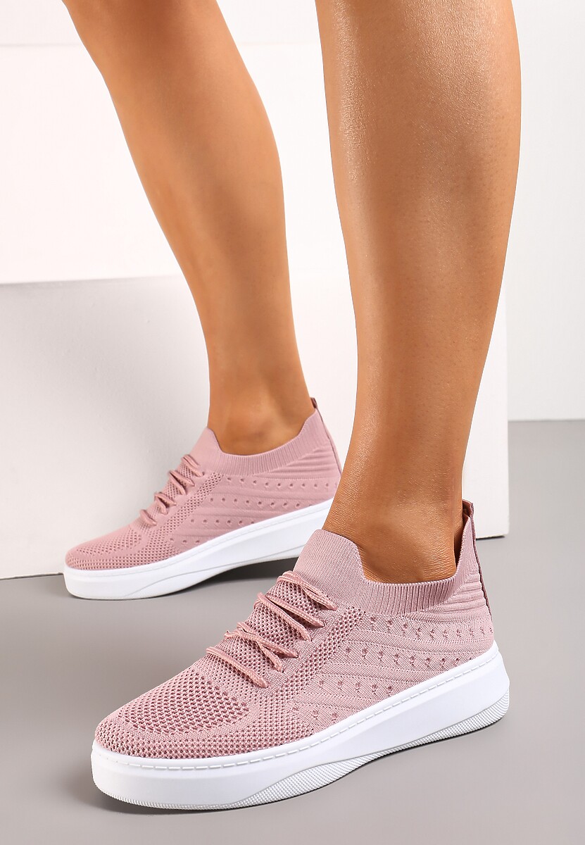 Różowe Buty Sportowe z Cholewką w Skarpetkowym Stylu Timotta