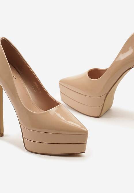 Beżowe Szpilki Lakierowane z Platformą i Szpiczastym Noskiem Viriona
