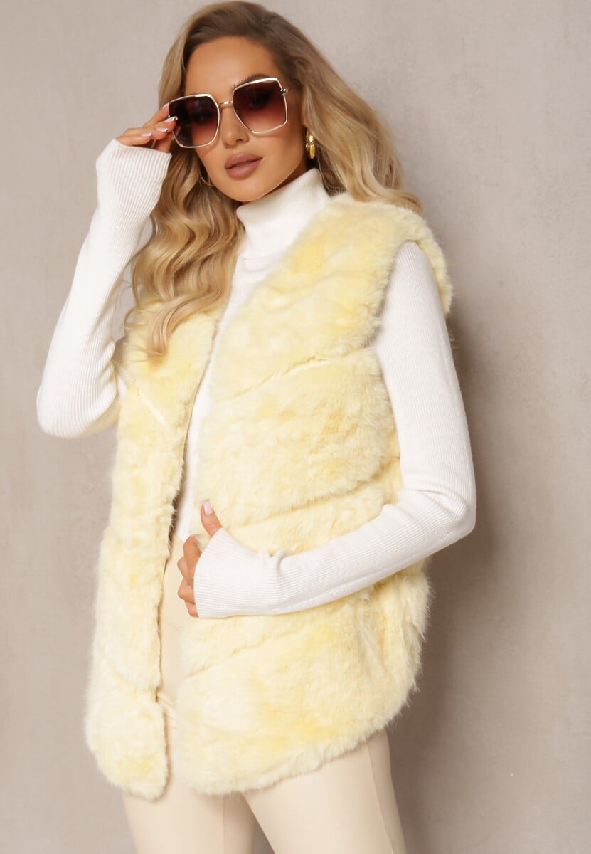 Jasnoniebieska Kamizelka z Futerkiem i Przeszyciami Iraau