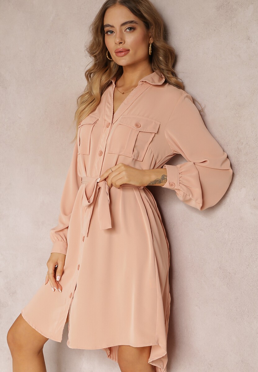 Różowa Koszulowa Sukienka Mini Bawełniana Zenata