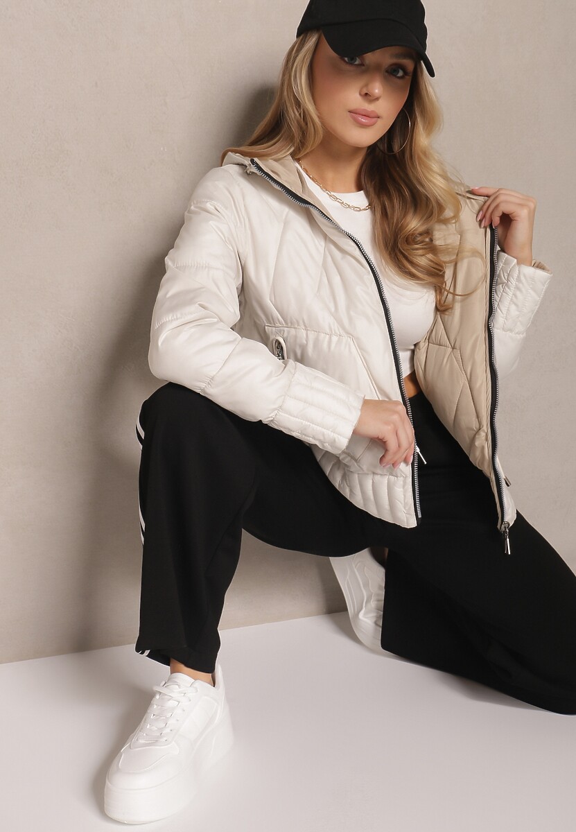 Ciemnobeżowa Pikowana Kurtka Dwustronna z Kapturem Eravinea