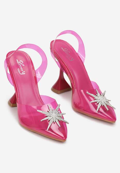 Fuksjowe Silikonowe Sandały na Klepsydrze z Cyrkoniami Meley