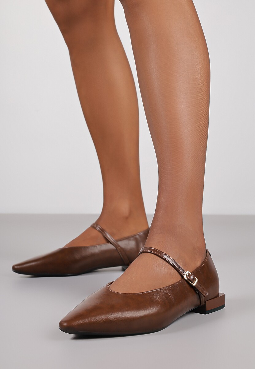 Jasnobrązowe Balerinki Vices w Stylu Mary Jane z Wkładką ze Skóry Naturalnej Emilane