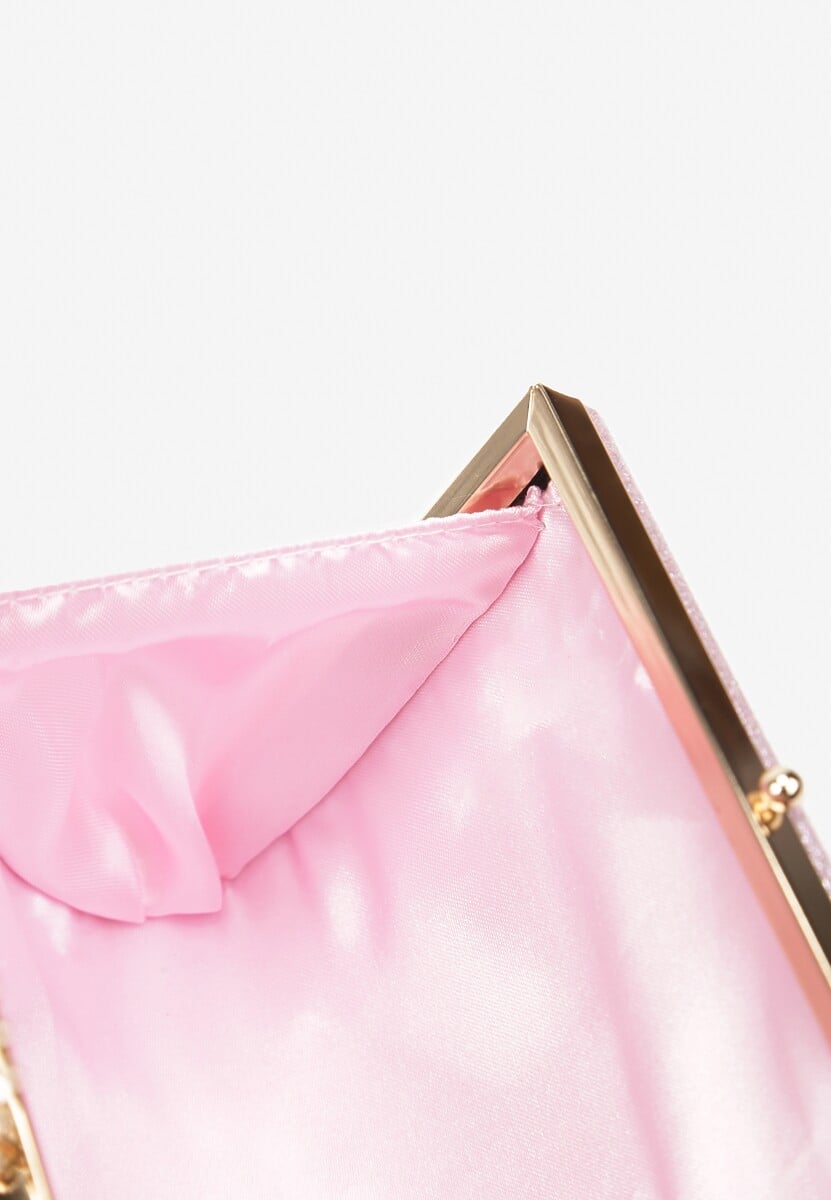 Różowa Torebka z Cyrkoniami i Brokatowym Wykończeniem Hulicca