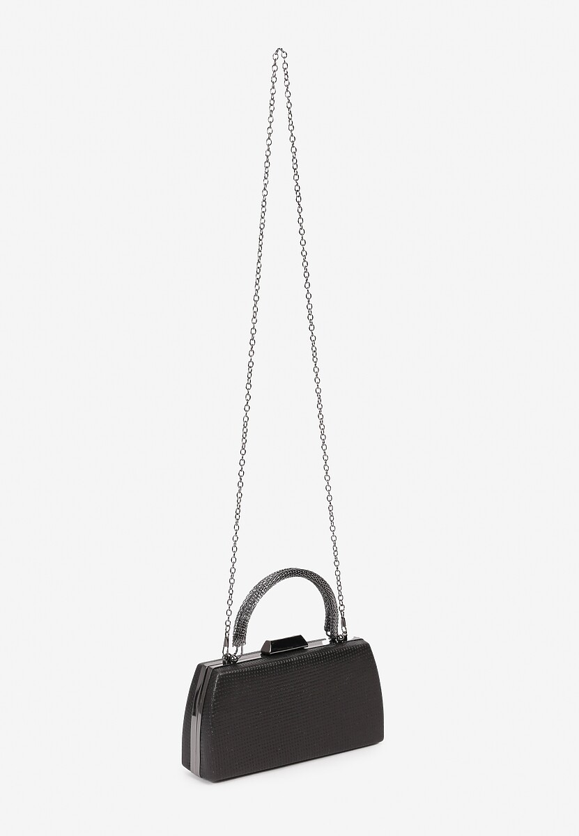 Czarna Kopertówka Torebka na Ramię z Łańcuszkiem i Metaliczną Rączką Ulaggia