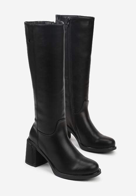 Czarne Kozaki VICES na Słupku ze Skóry Naturalnej Fezenna