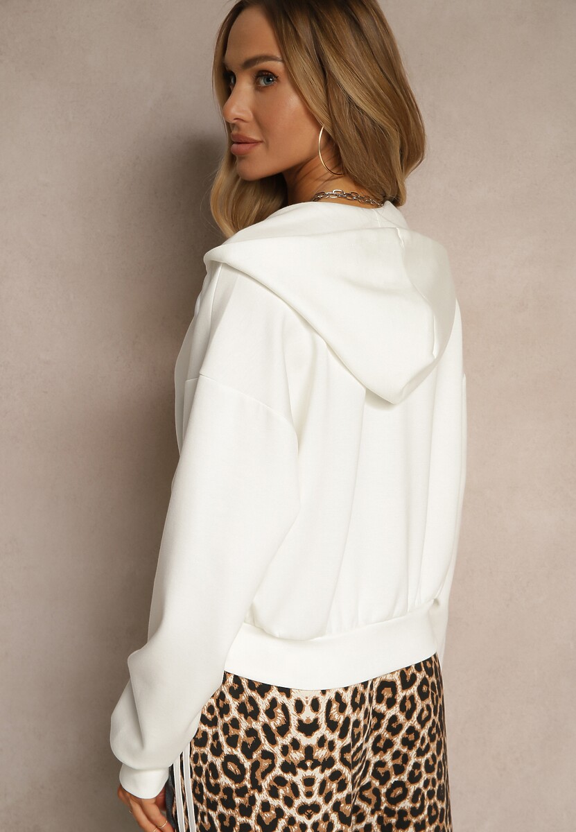 Biała Bluza Rozpinana z Kieszeniami i Kapturem ze Wstążką Orivessa