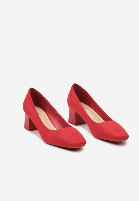 Czerwone Czółenka z Kwadratowym Noskiem na Słupku z Wyściółką z Ekoskóry Nesha