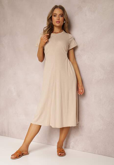 Beżowa Sukienka Bawełniana Satho