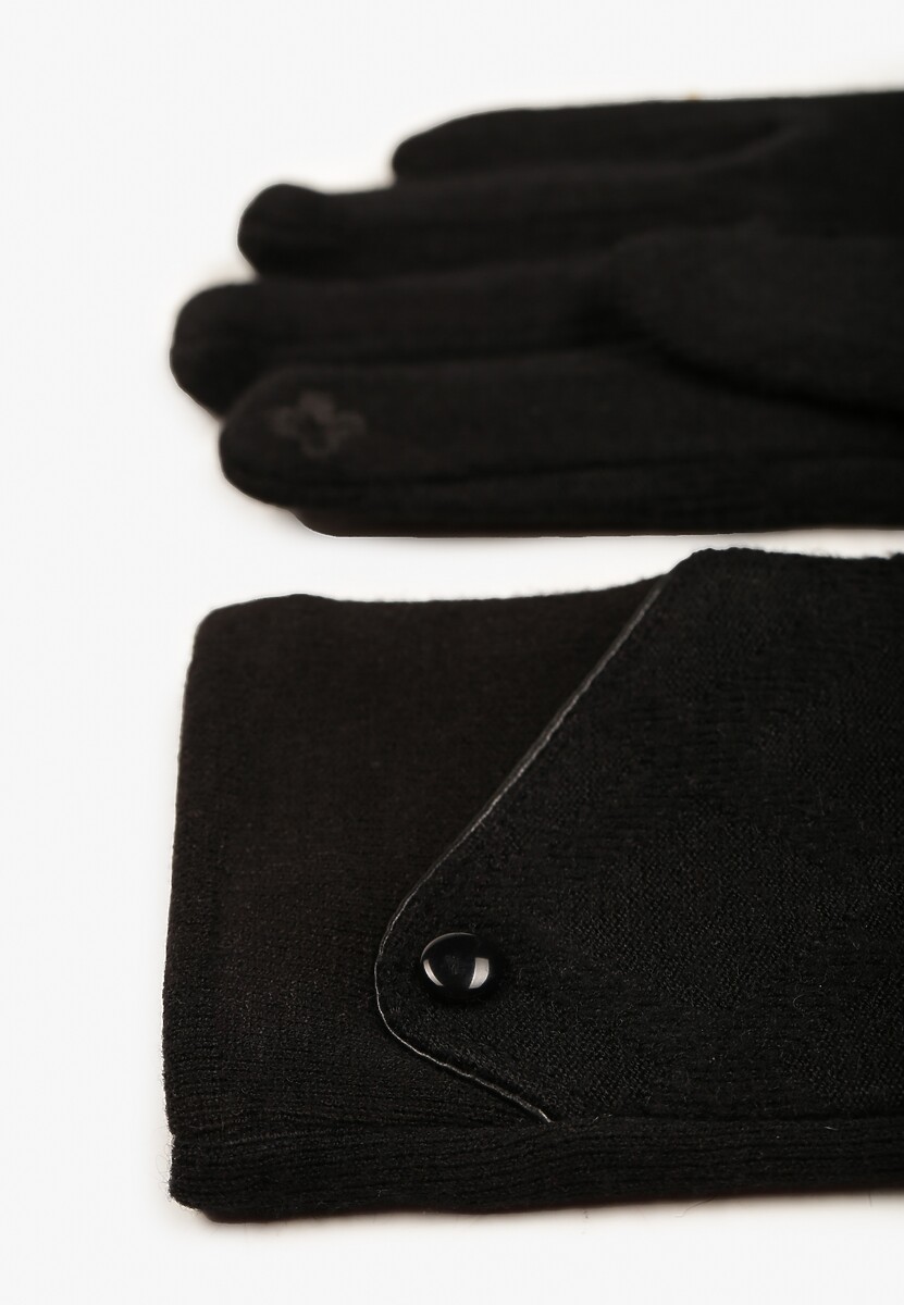 Czarne Dzianinowe Rękawiczki Eleganckie z Ozdobnym Guzikiem Senindra