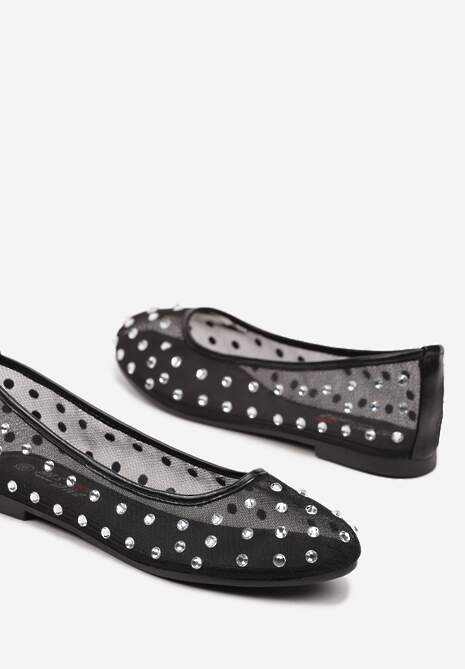 Czarne Balerinki Siateczkowe z Cyrkoniami All Over Annilea
