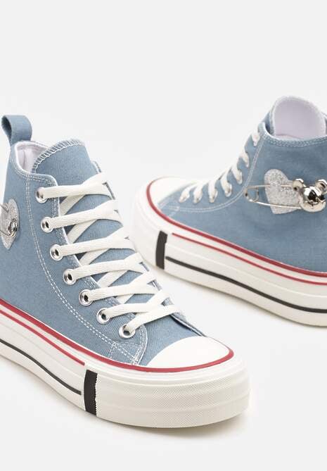 Niebieskie Trampki za Kostkę Ozdobione Aplikacją 3D Vizana