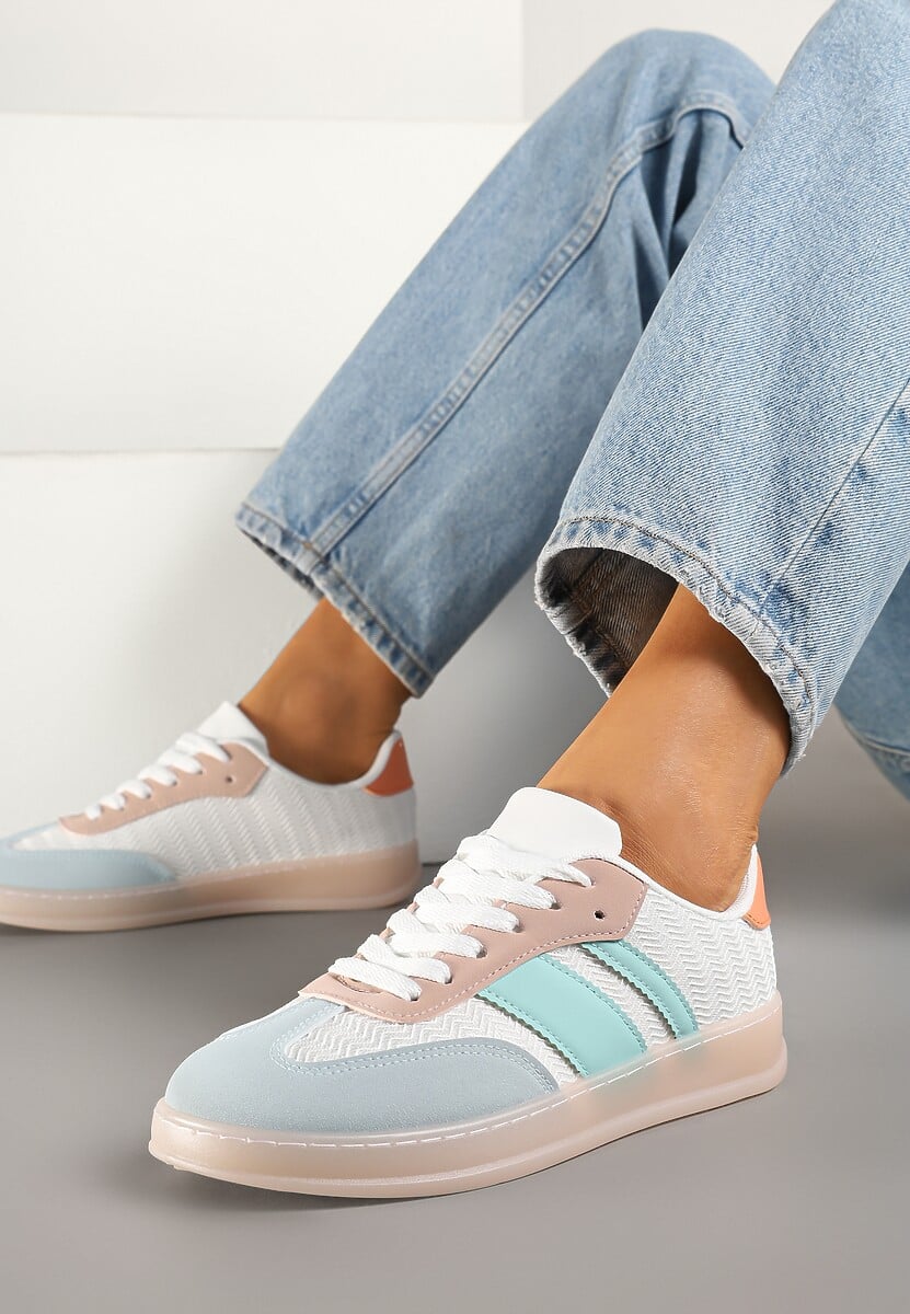 Beżowe Sneakersy Tenisówki Ozdobione Paskami Amodira