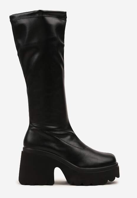 Czarne Kozaki Vices w Stylu Grunge z Dopasowaną Cholewką Platformą i Słupkiem Falemira