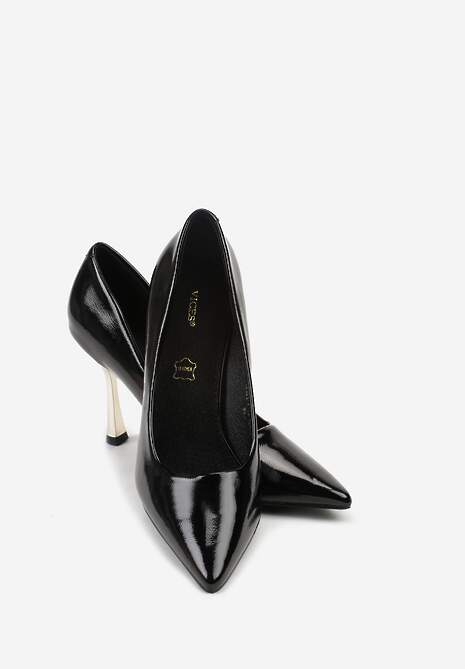 Czarne Szpilki Vices Lakierowane z Wkładką ze Skóry Naturalnej Olorissa