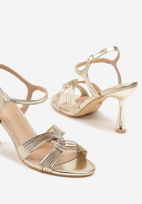 Złote Sandały Vices na Szpilce Ozdobione Połyskiem Dorittia