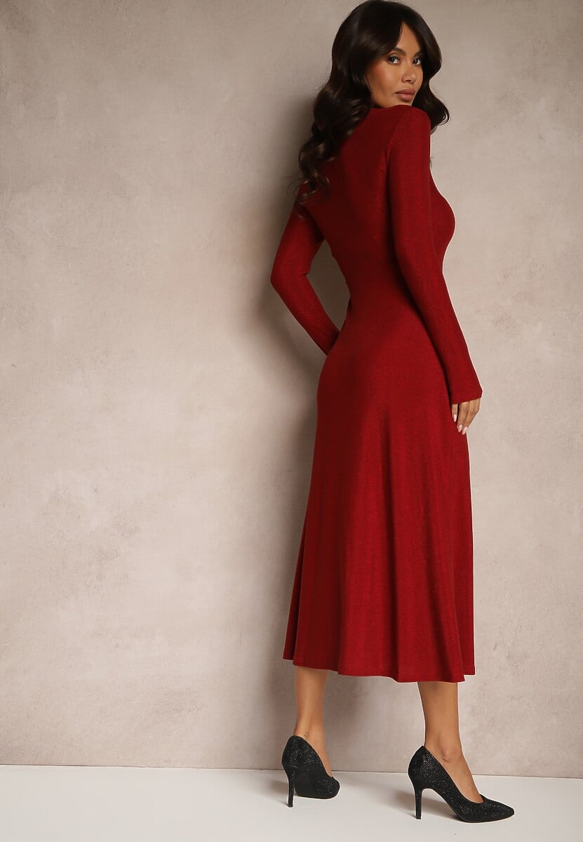 Bordowa Elegancka Sukienka z Wiskozą i Brokatem Werista