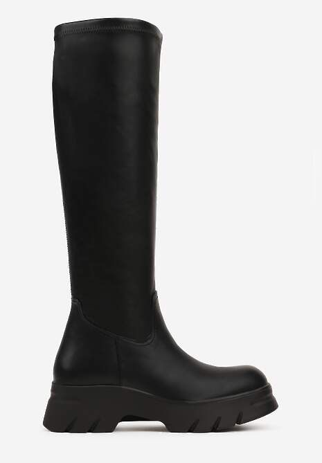 Czarne Kozaki w Stylu Grunge z Dopasowaną Cholewką Ezinora