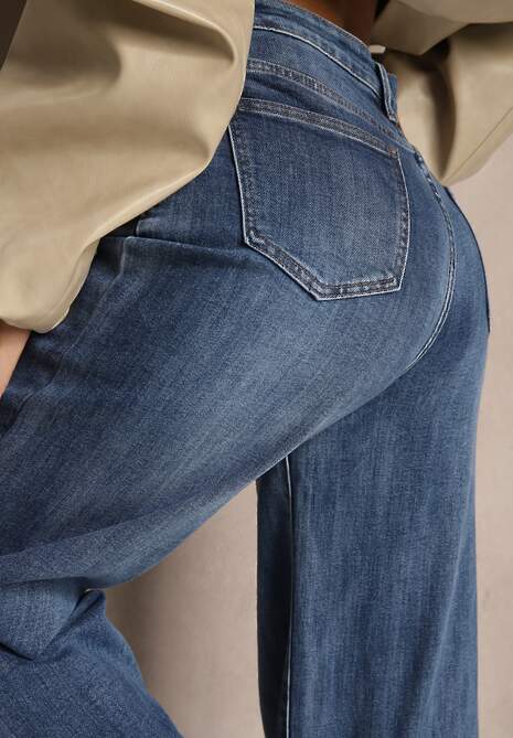 Niebieskie Jeansy High Waist z Szeroką Nogawką Elzaria