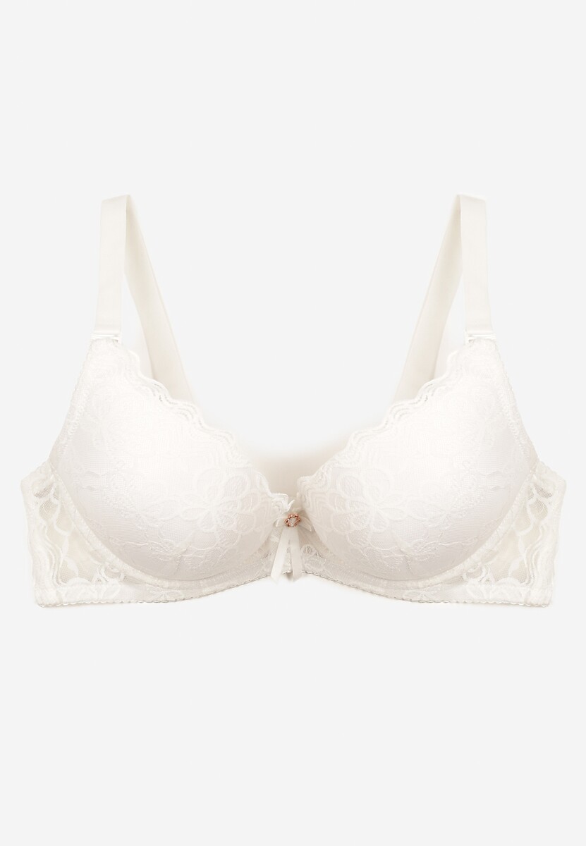 Jasnobeżowy Koronkowy Biustonosz Typu Push-Up Chrisalia