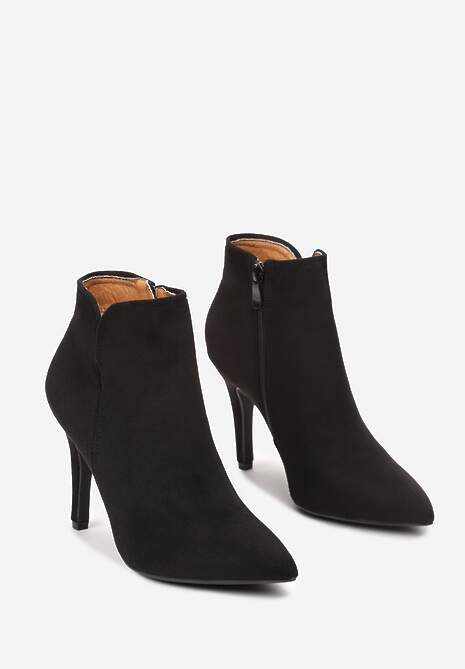 Czarne Botki na Szpilce ze Szpiczastym Noskiem Yegene