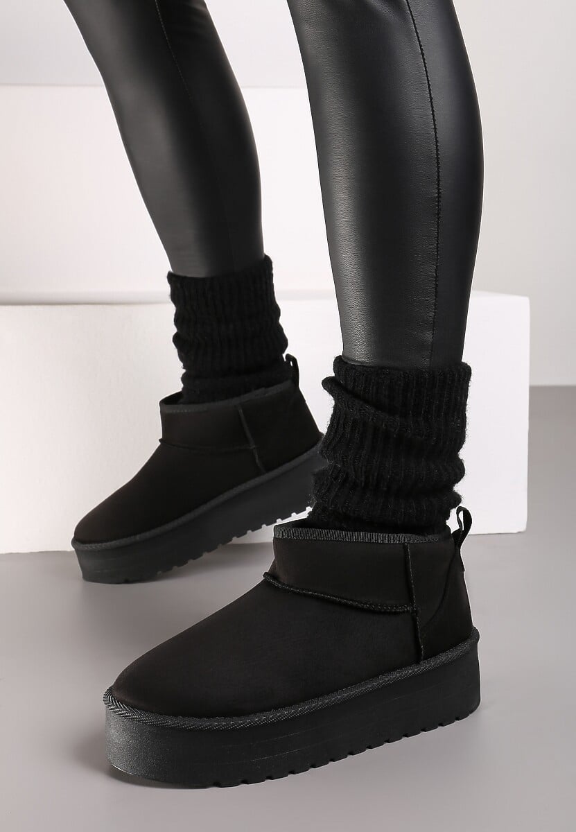 Czarne Wsuwane Śniegowce na Gładkiej Platformie Merileeanne