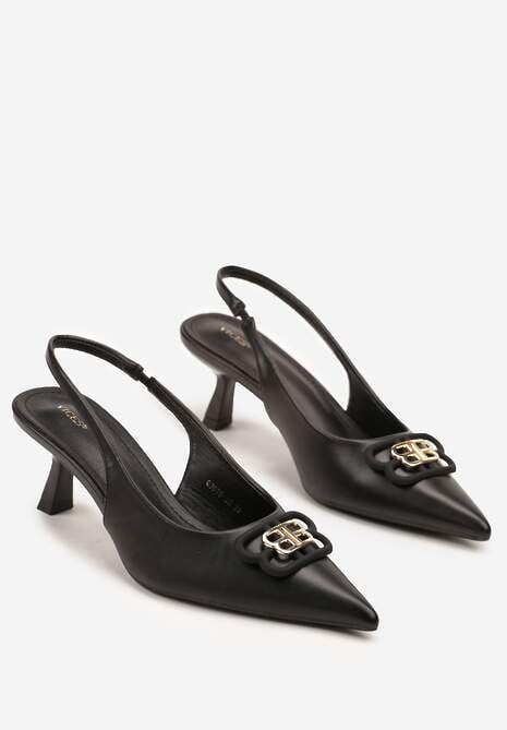 Czarne Czółenka Sandały Vices na Kaczuszce Typu Slingback Ozdobione Metaliczną Aplikacją Lilarunea