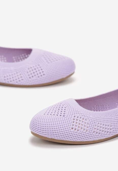 Fioletowe Ażurowe Balerinki z Okrągłym Noskiem Siotte