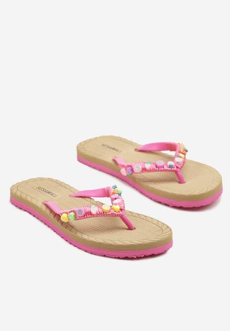 Fuksjowe Japonki na Tłoczonej Podeszwie z Pianki Zdobione Aplikacjami Lorlevi