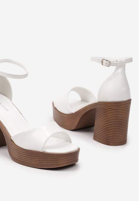 Białe Sandały z Imitacji Skóry na Słupku i Platformie z Regulowanym Paskiem Telliamay