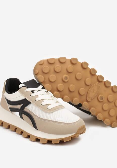 Ciemnobeżowe Sneakersy z Szerokim Bieżnikiem i Sznurowaniem Timatara
