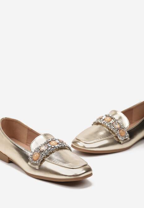 Złote Mokasyny z Cyrkoniami i Perełkami na Klamerce Sybilla