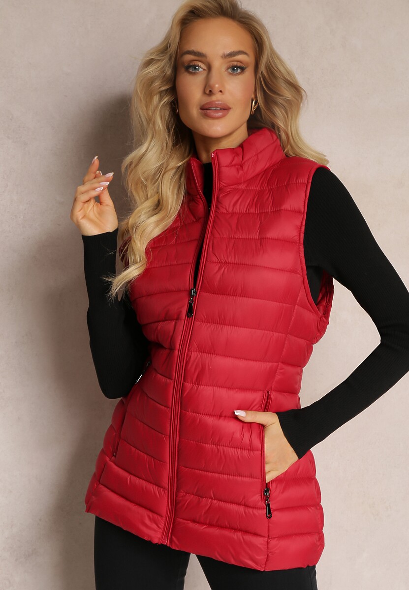 Czerwona Pikowana Kamizelka z Zasuwanymi Kieszeniami Miwesa
