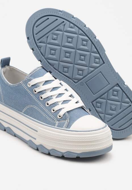 Niebieskie Trampki na Platformie z Paskami i Niską Cholewką Zienelle