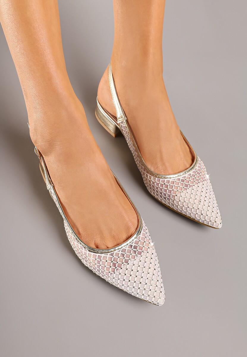 Złote Sandały z Siateczki ze Skórzaną Wkładką i Noskiem w Szpic Silwia
