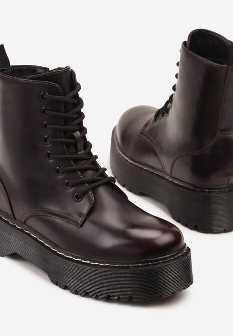 Bordowe Botki na Platformie w Stylu Workerów Marixana