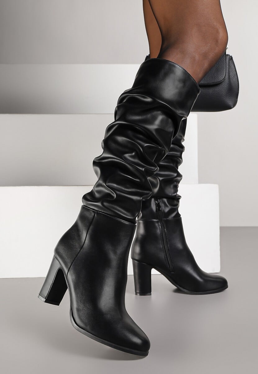 Czarne Kozaki Typu Slouchy na Słupku Dedvira