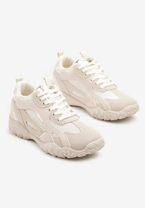 Beżowe Sneakersy Ozdobione Tłoczoną Cholewką Pillitha