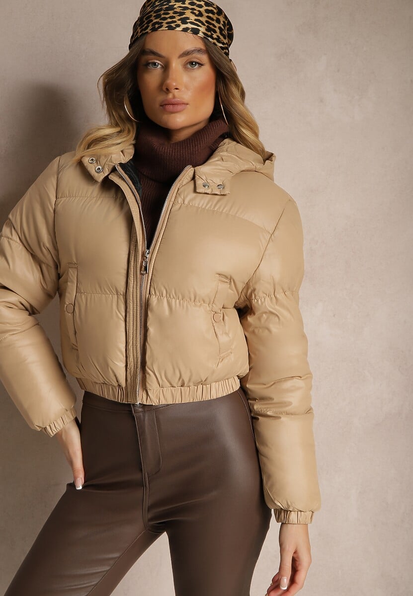 Czarna Pikowana Kurtka z Nieodpinanym Kapturem o Krótkim Kroju Tinneira