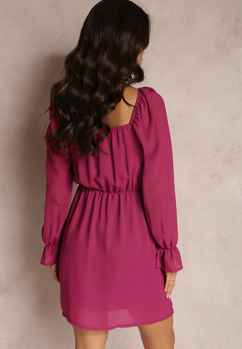 Fioletowa Sukienka z Błyszczącą Nitką i Ściągaczem z Przodu Beni