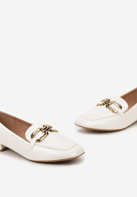 Białe Eleganckie Mokasyny na Płaskim Obcasie z Klamerką Lorenme