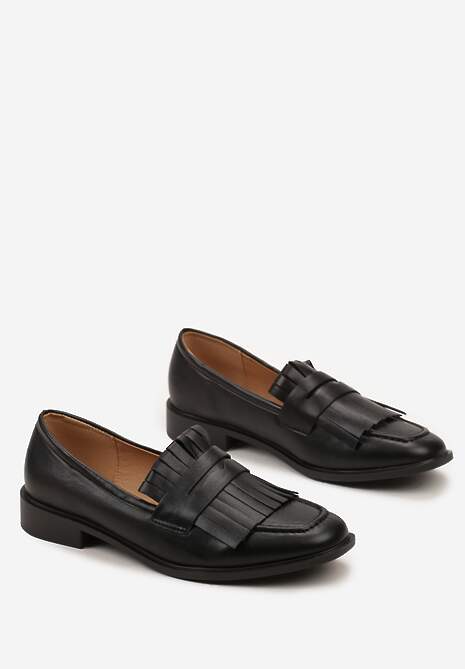 Czarne Mokasyny z Kwadratowym Noskiem i Frędzlami Tarnissa