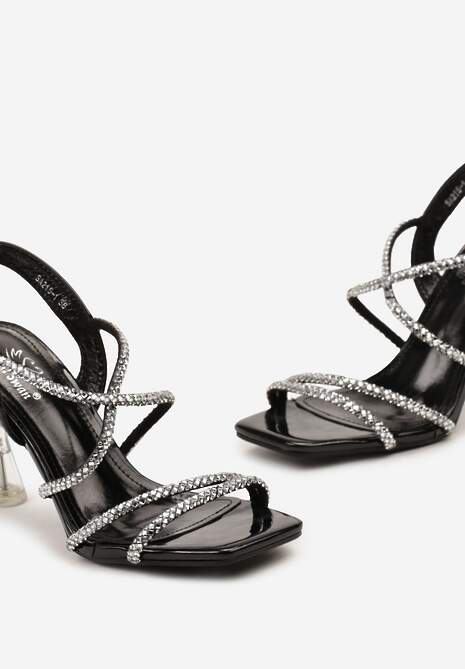 Czarne Sandały na Transparentnym Klepsydrowym Obcasie z Łańcuszkowymi Paseczkami Xalarias