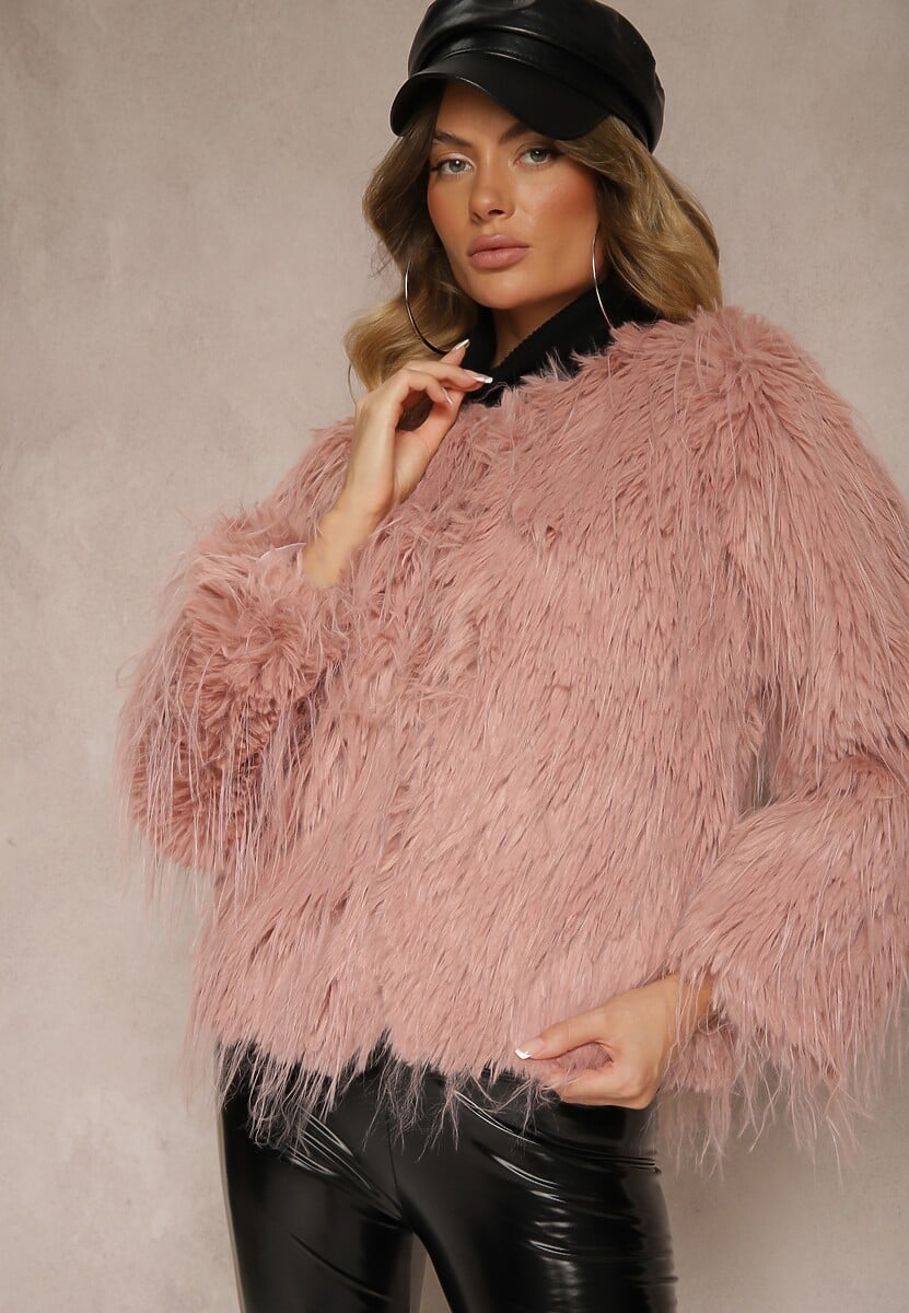 Brązowa Futerkowa Kurtka o Prostym Kroju z Zapięciem na Haftki Sialithiel