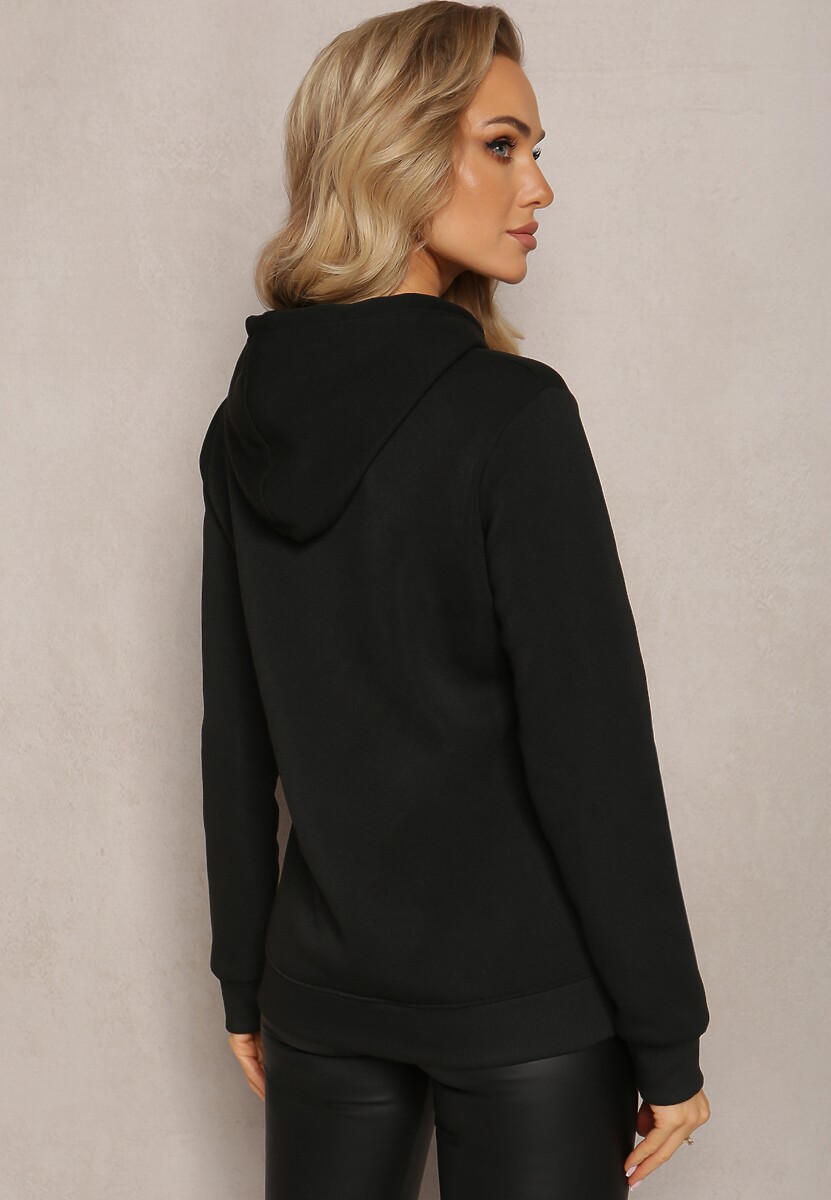 Czarna Bluza Kangurka ze Ściągaczami z Nadrukiem i Polarem Simunsa