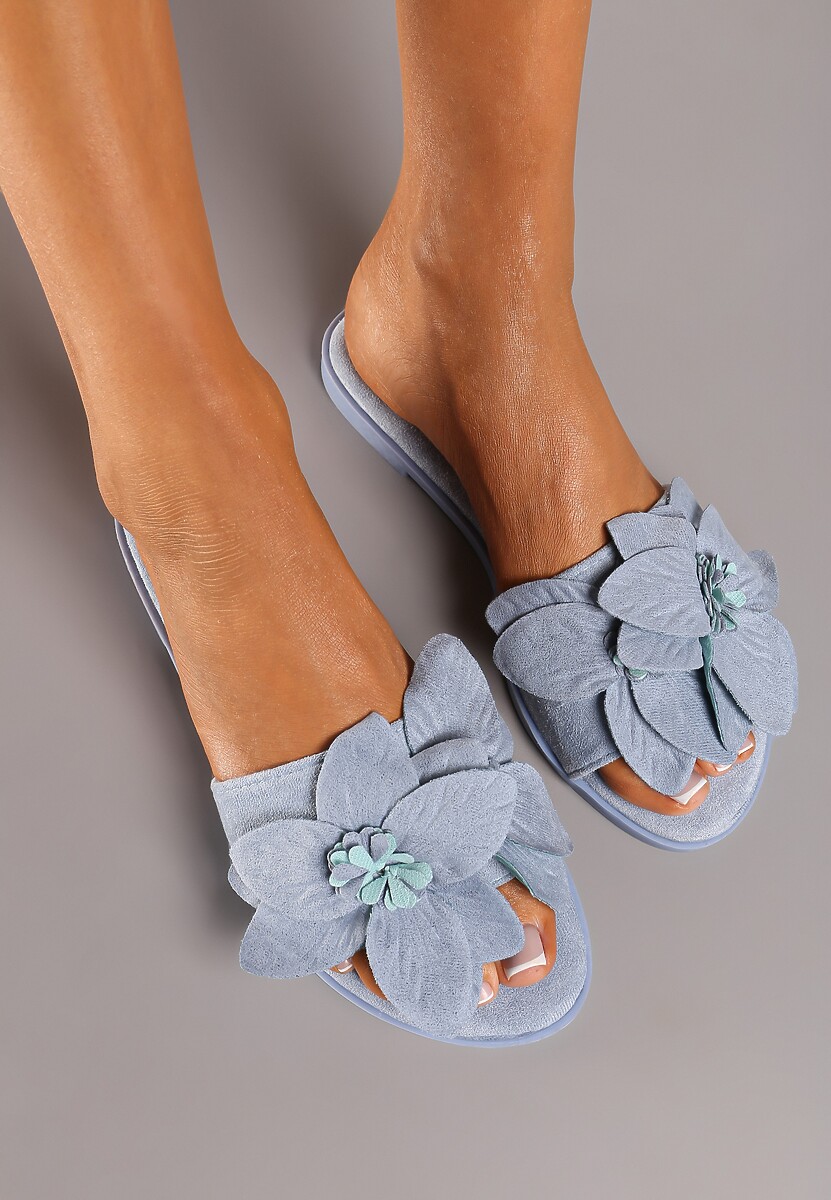 Różowe Klapki z Ekozamszu na Płaskiej Podeszwie z Ozdobnym Kwiatem Ellesara