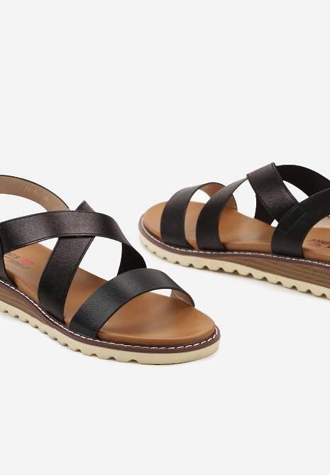 Czarne Sandały Casualowe na Niewysokim Koturnie Havela