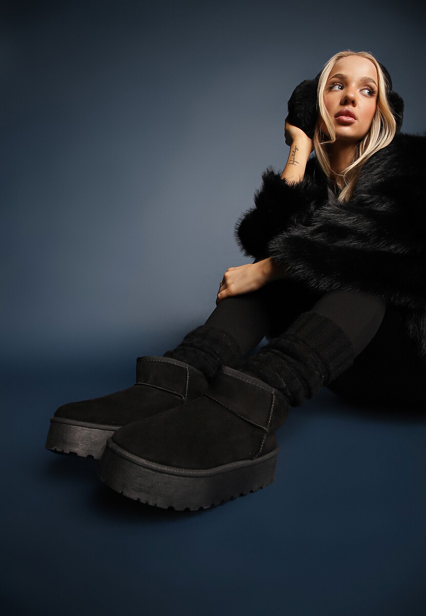 Czarne Krótkie Śniegowce na Platformie Elenith