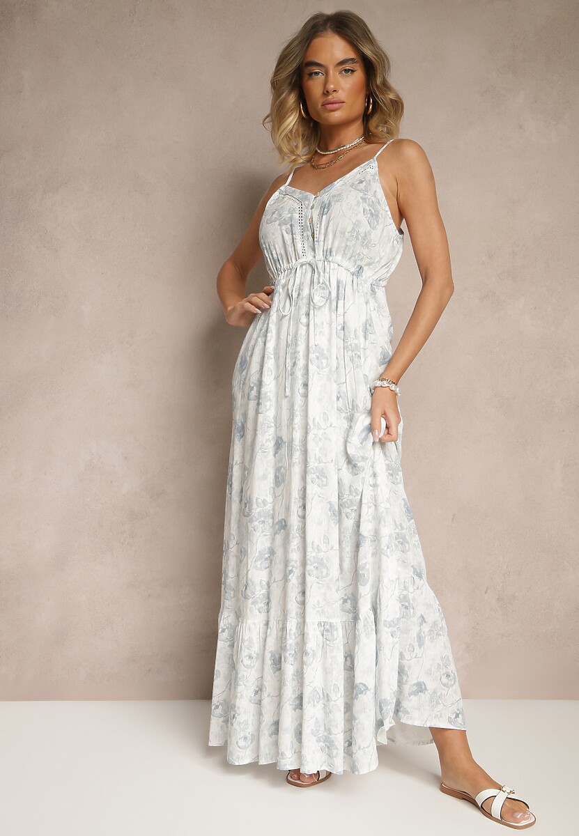 Brązowa Sukienka z Cienkimi Ramiączkami z Wiskozą i Lnem Sortta